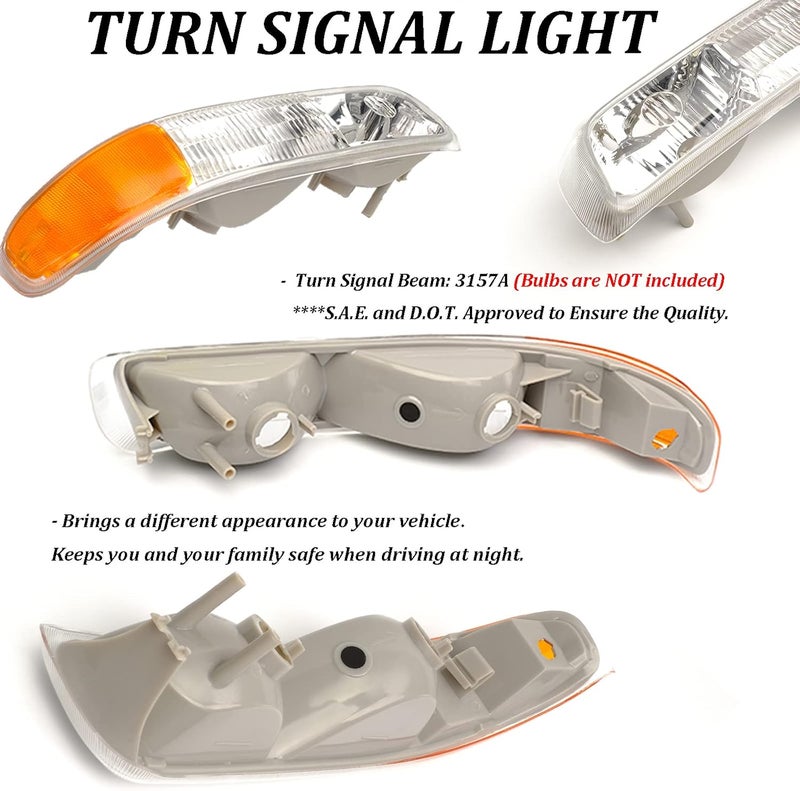 APSVE Chrome Housing Headlights Replacement for 99-02 Chevy Silverado 00-06 Suburban Tahoe, Amber Side Clear Lens - Image 4